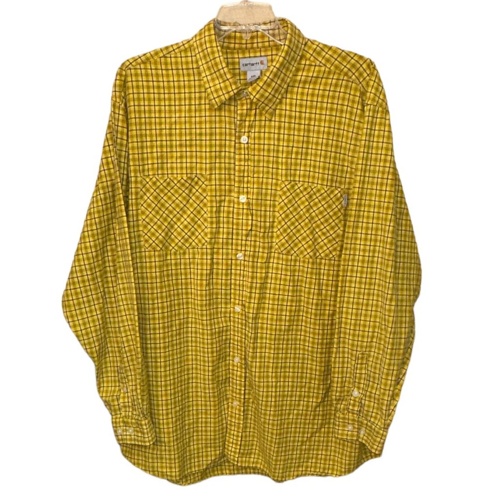 Men's Carhartt Lightweight Yellow Plaid Cotton Button Up‎ Shirt Size XXL